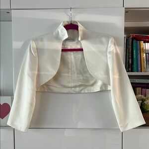 Wedding white Cropped Blazer with 3/4 Sleeves